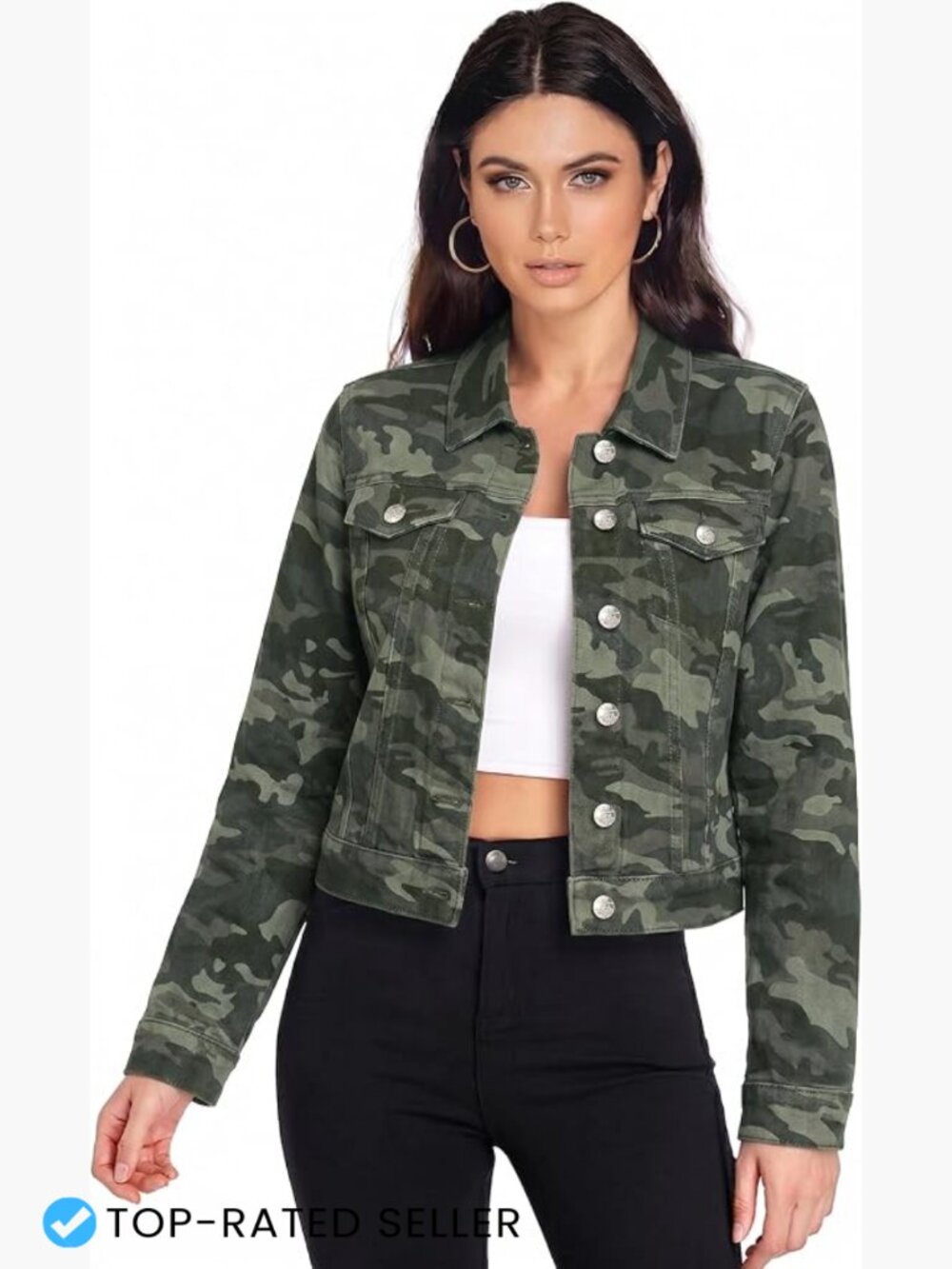 Womens Denim Jacket Classic Straight Fit Long Sleeve Cotton Spandex Flap Pockets